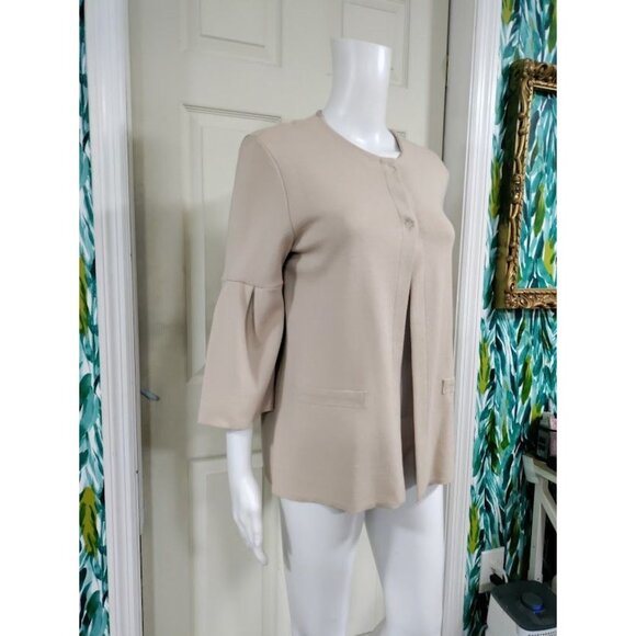 NWT Maria Bellentani Bell Sleeve Two-Button Front Cardigan Beige M - Picture 7 of 14